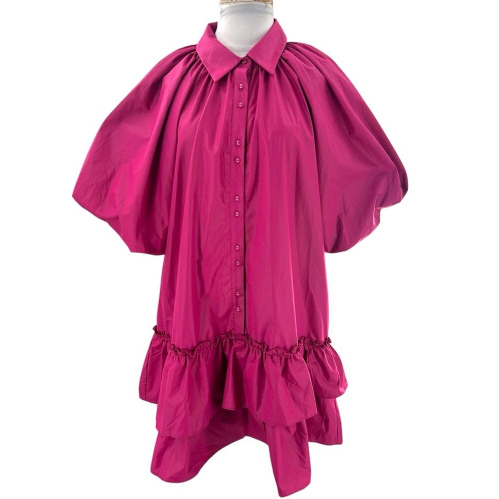 NWT Aureum‎ voluminous sleeve tiered ruffle dress pink sz L